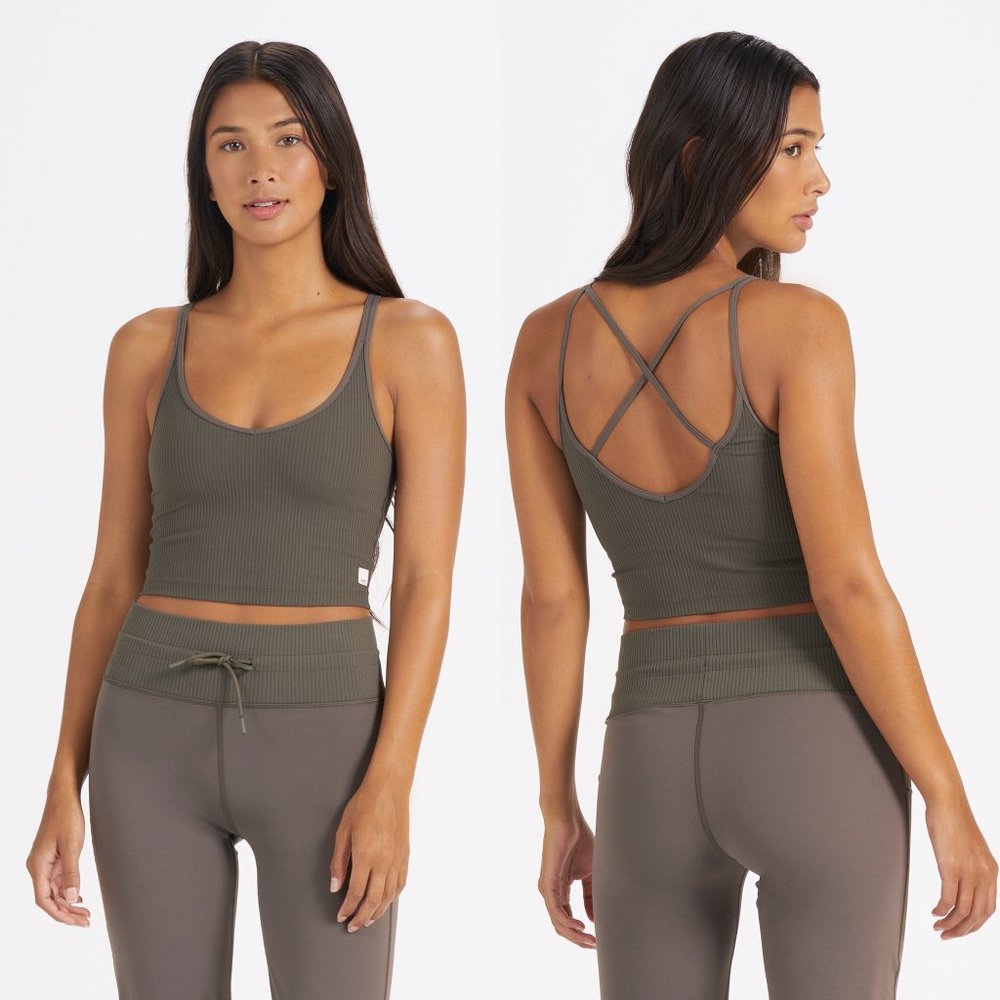 Vuori oregano muted sage green rib crop strappy lounge athleisure tank top